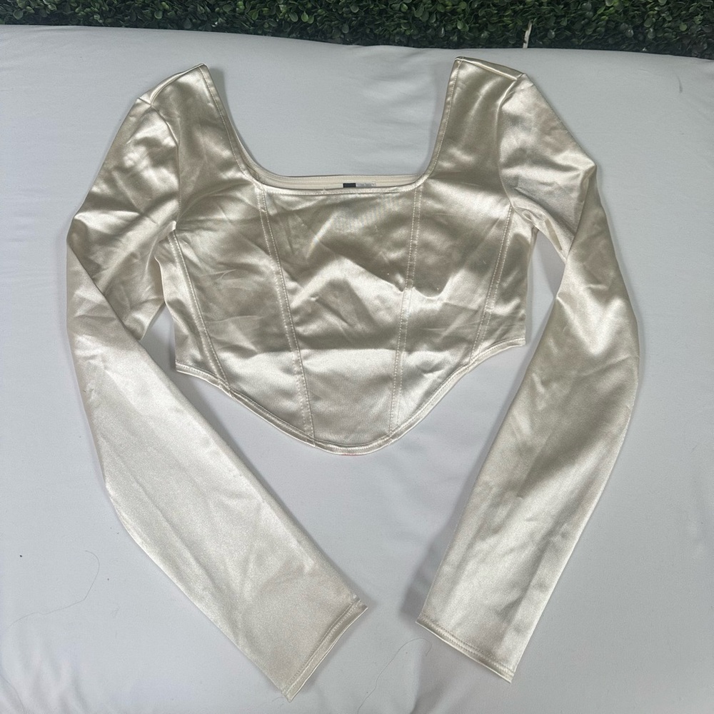 Satin Long Sleeve Crop Top
